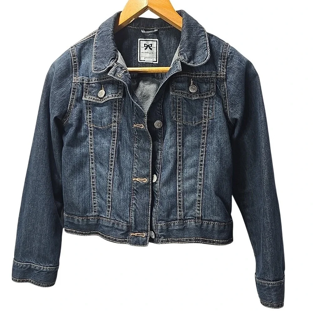 Gymboree Blue Jean Denim Jacket Kids Girls L 10-12 Dark Wash Classic Button Coat